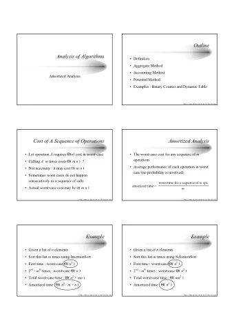 Outline  Analysis of Algorithms   Definition   Aggregate Method   Accounting Method