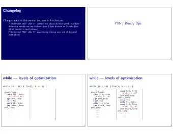 Changelog jmp start_loop jge end_loop  # rbx &gt;= 10? cmpq $10, %rbx  ...  ...  ...  ...