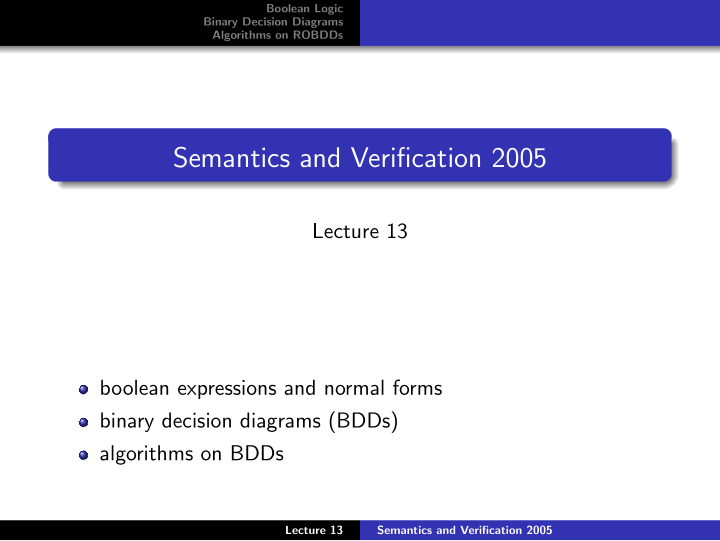 semantics and verification 2005