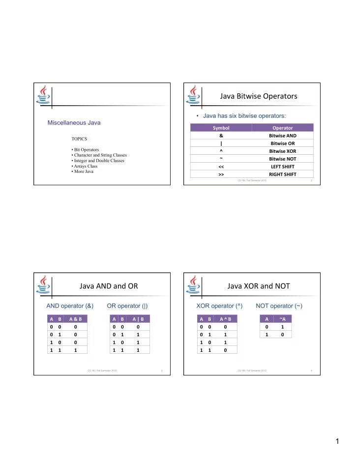 java and and or java xor and not