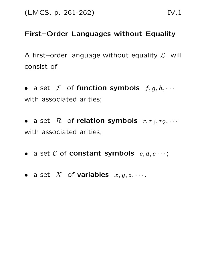 lmcs p 261 262 iv 1 first order languages without