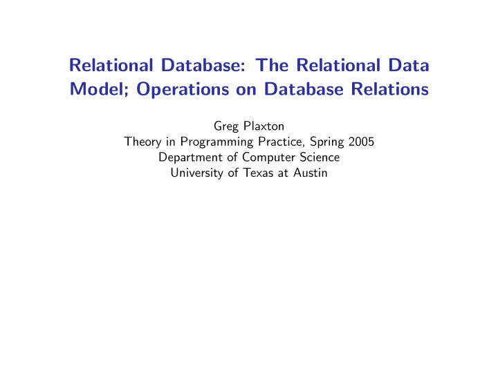 relational database the relational data model operations