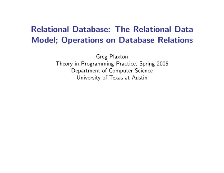 relational database the relational data model operations