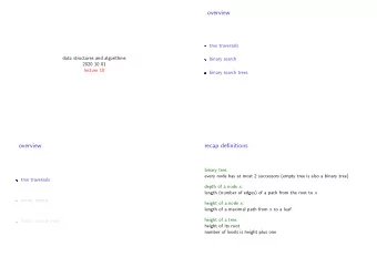 overview  tree traversals  data structures and algorithms  binary search  2020 10 01  lecture 10
