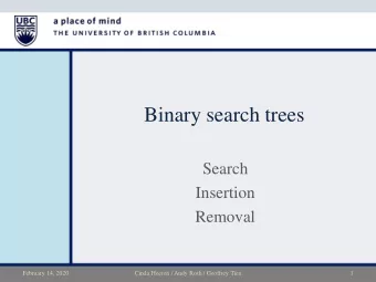 Binary search trees  Search  Insertion  Removal  February 14, 2020  Cinda Heeren / Andy Roth /
