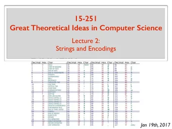 15-251 Great Theoretical Ideas in Computer Science  Lecture 2:  Strings and Encodings  Jan 19th,