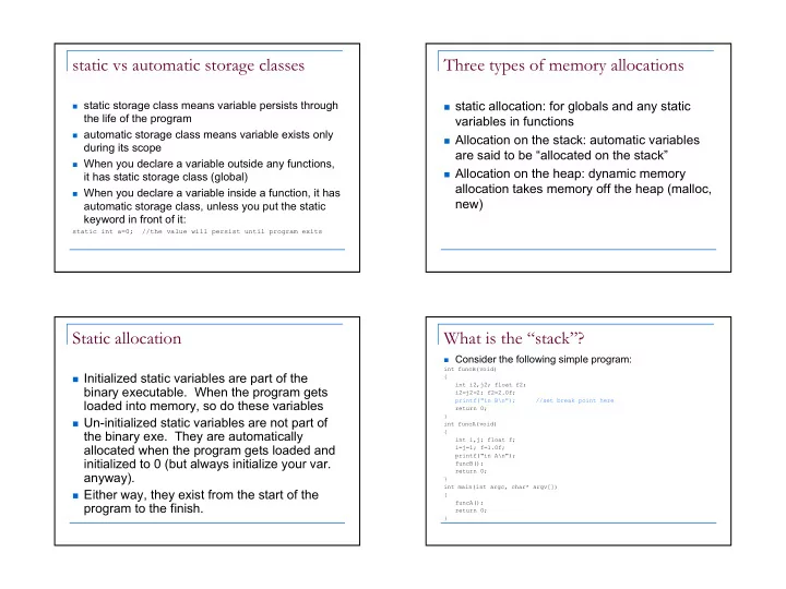 static vs automatic storage classes three types of memory