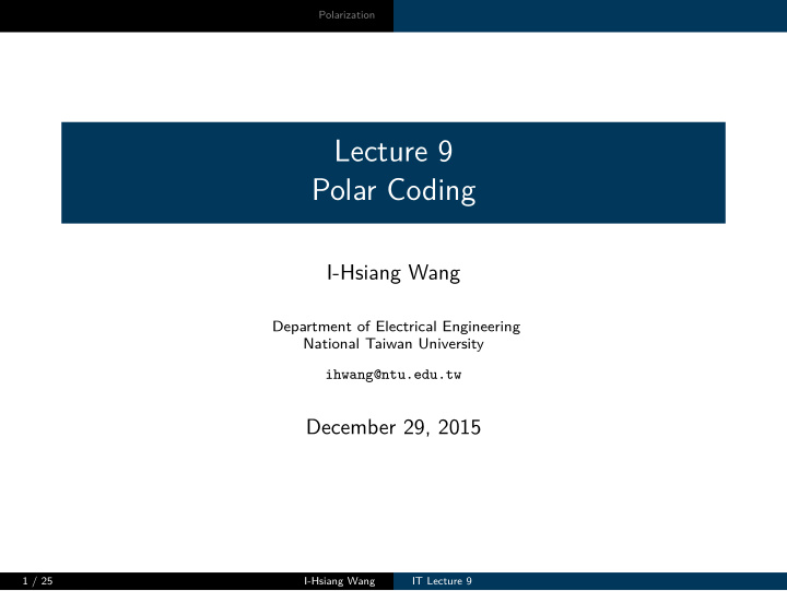 lecture 9 polar coding
