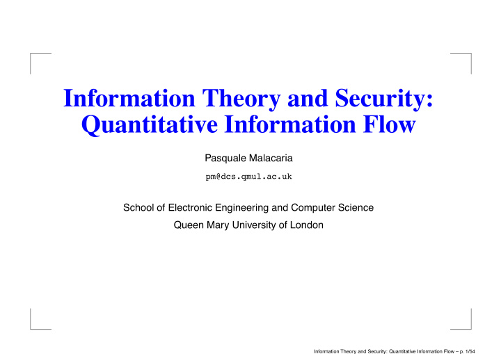 information theory and security quantitative information