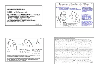 Completeness of Resolution  using Tableaux  A2ai Example .   Given:  B  M,    M  L,