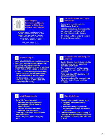 Survey Rationale and Target  Population  First National  Environmental Health  Survey was