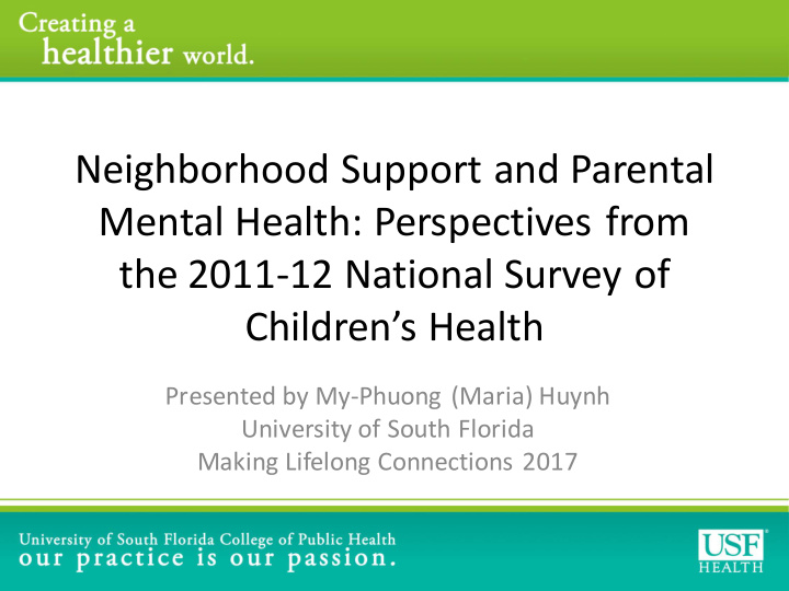 neighborhood support and parental mental health