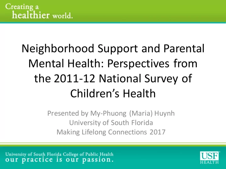 neighborhood support and parental mental health