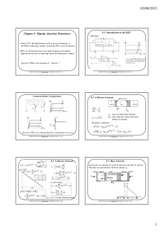 02/06/2015  8.1  Introduction to the BJT  Chapter 8   Bipolar Junction Transistors  NPN BJT:  B  E