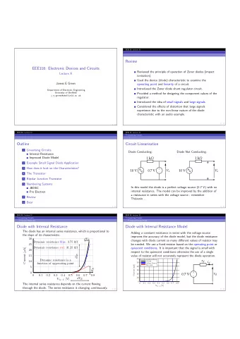 Review  EEE118: Electronic Devices and Circuits  Reviewed the principle of operation of Zener