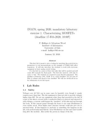 IN3170, spring 2020, mandatory labratory  exercise 1: Characterizing MOSFETs  (deadline