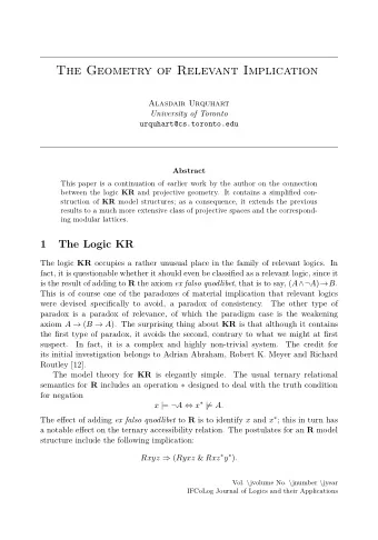The Geometry of Relevant Implication  Alasdair Urquhart  University of Toronto