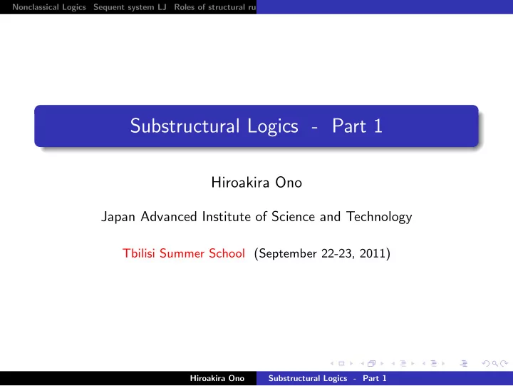 substructural logics part 1