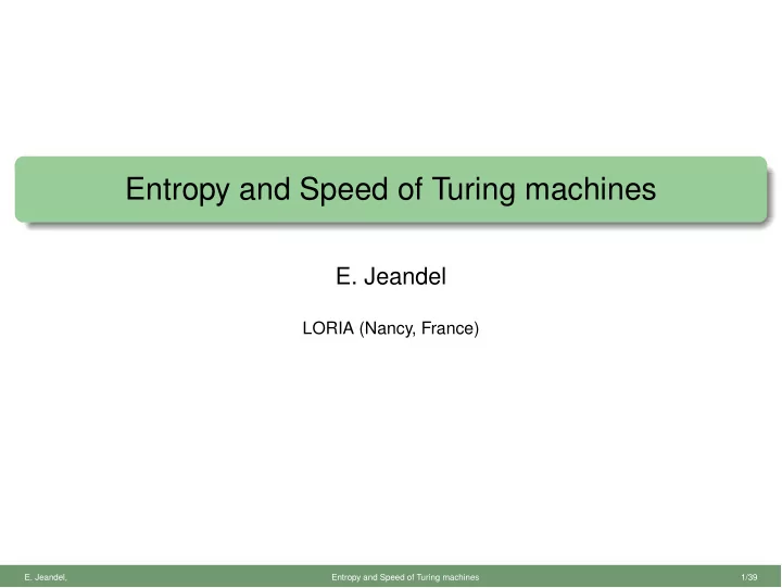 entropy and speed of turing machines