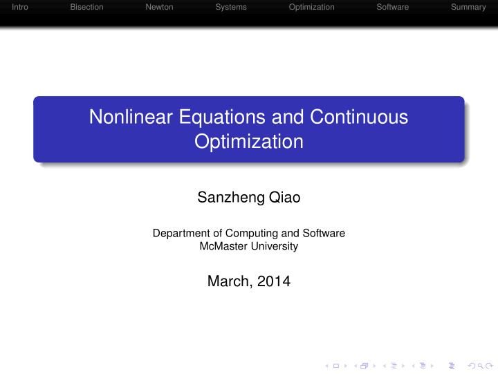 nonlinear equations and continuous optimization