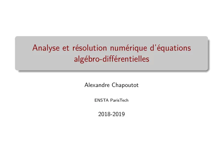 analyse et r esolution num erique d equations alg ebro