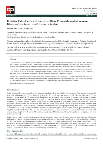 Pediatric Patient with a Celiac Crisis (Rare Presentation of a Common  Disease) Case Report and