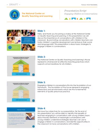 DrafT   TooLS for TraiNerS  Presentation Script  The National Center on  Engaging Children
