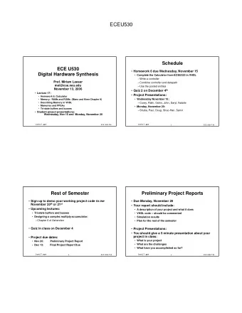 ECEU530  Schedule  ECE U530  Homework 6 due Wednesday, November 15  Digital Hardware Synthesis