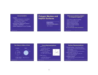 Polygon Meshes and  in Computer Graphics?   Graded:  Implicit Surfaces   Programming