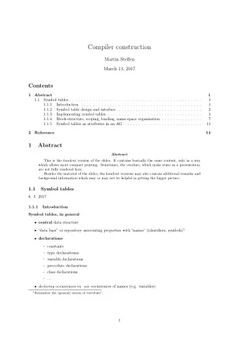 Compiler construction  Martin Steffen  March 13, 2017  Contents  1  Abstract  1  1.1  Symbol tables