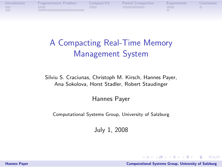 a compacting real time memory management system