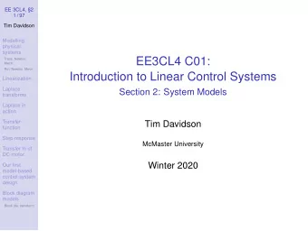 EE3CL4 C01:  Trans. Newton.  Mech.  Rot. Newton. Mech.  Introduction to Linear Control Systems