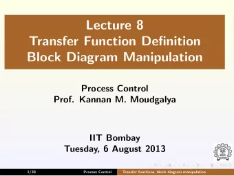 Lecture 8  Transfer Function Definition  Block Diagram Manipulation  Process Control  Prof. Kannan