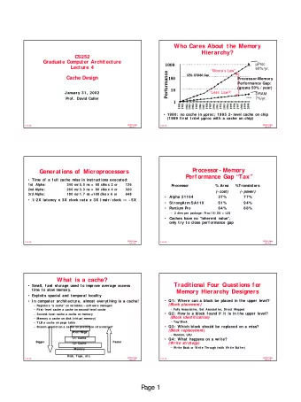P  age 1  Review: Cache perf ormance  What are all the aspects of  cache organization that impact