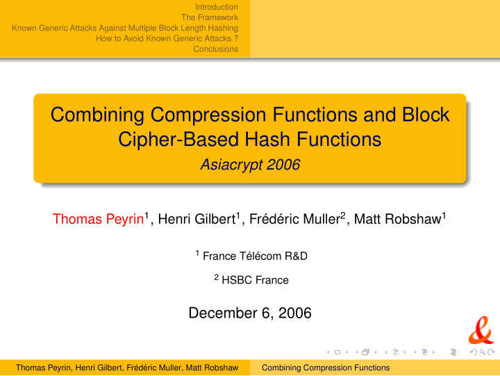 combining compression functions and block cipher based