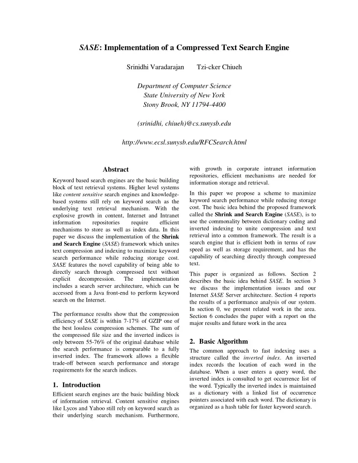 sase implementation of a compressed text search engine