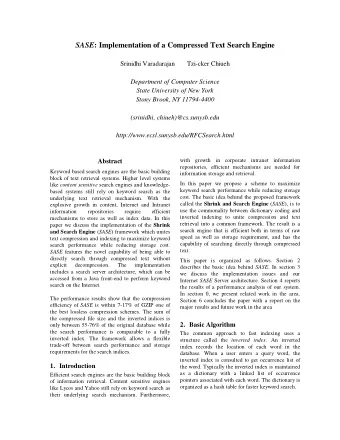 SASE : Implementation of a Compressed Text Search Engine  Srinidhi Varadarajan       Tzi-cker