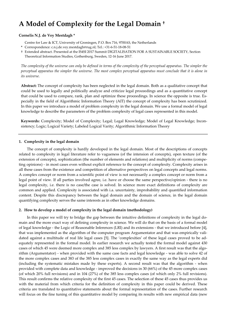 a model of complexity for the legal domain