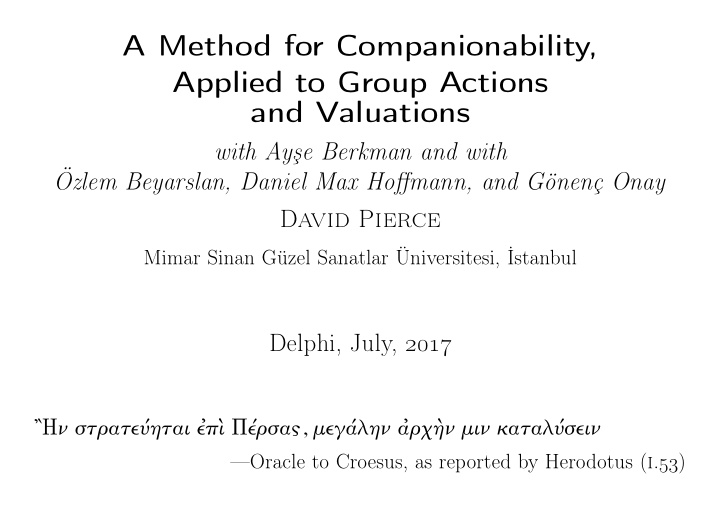 a method for companionability applied to group actions