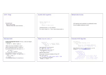 CS70: Today  Euclids GCD algorithm.  Multiplicative Inverse.  (define (euclid x y)  (if (= y 0)