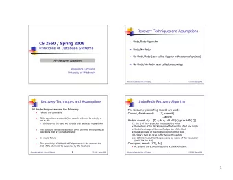 CS 2550 / Spring 2006    Principles of Database Systems  Undo/No-Redo    No-Undo/Redo