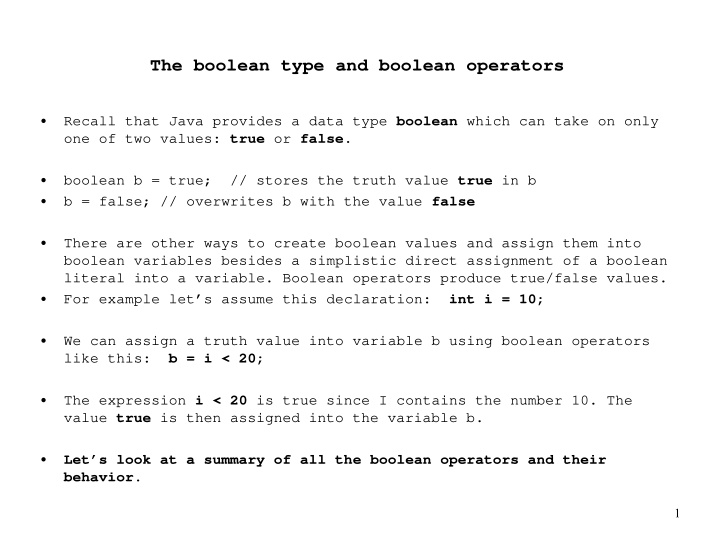 the boolean type and boolean operators