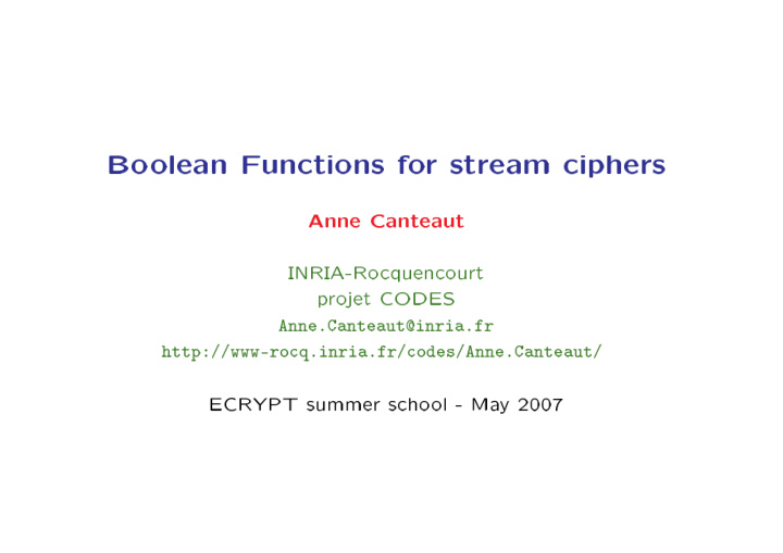 boolean functions for stream ciphers
