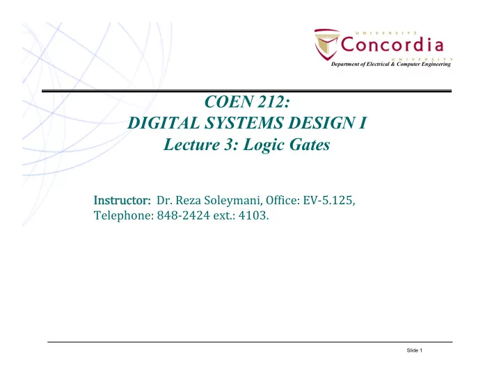 coen 212 digital systems design i lecture 3 logic gates
