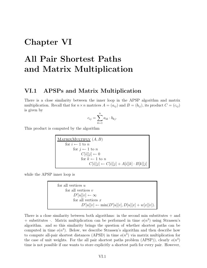 chapter vi all pair shortest paths and matrix
