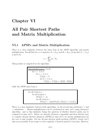 Chapter VI  All Pair Shortest Paths  and Matrix Multiplication  VI.1  APSPs and Matrix