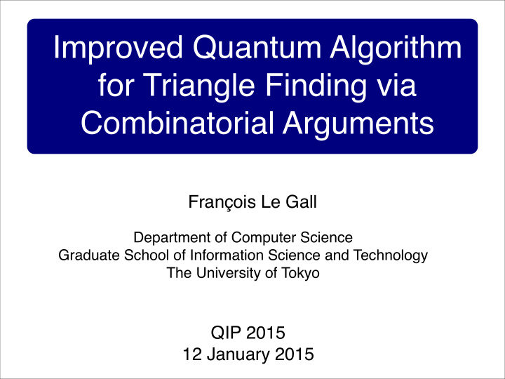 improved quantum algorithm for triangle finding via