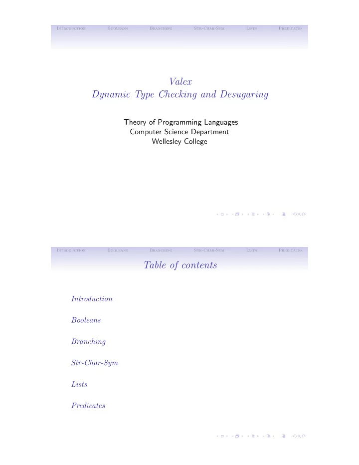 valex dynamic type checking and desugaring