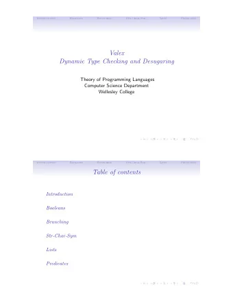 Valex  Dynamic Type Checking and Desugaring  Theory of Programming Languages  Computer Science