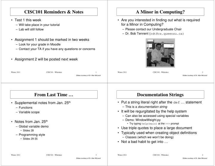 cisc101 reminders notes a minor in computing